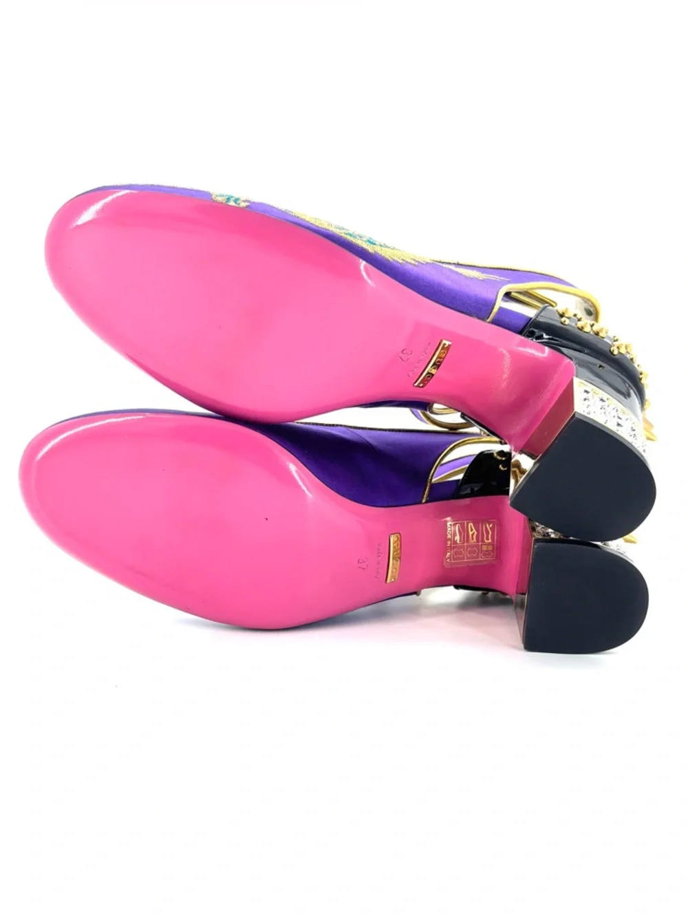 Gucci FW 2017 Caspar Dragon Embroidered Spike Embellished Mary Jane Pumps 37 - Picture 10 of 12